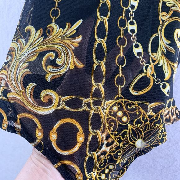 Womens Baroque Leopard Chain Print Bodysuit Sz M Y2K Mobwife Club Indie Luxury - Picture 6 of 13